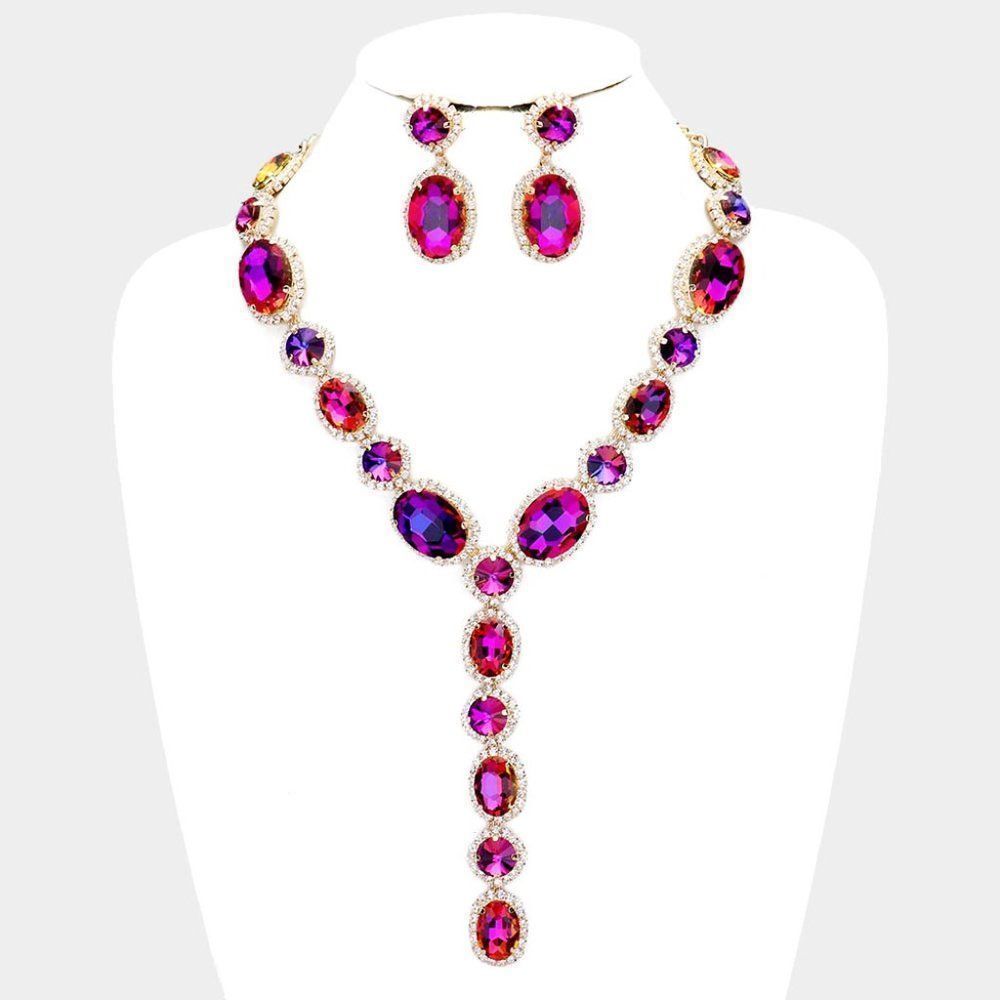 Y-shape Rhinestone Necklace and Earring Set - Picture 3 of 5